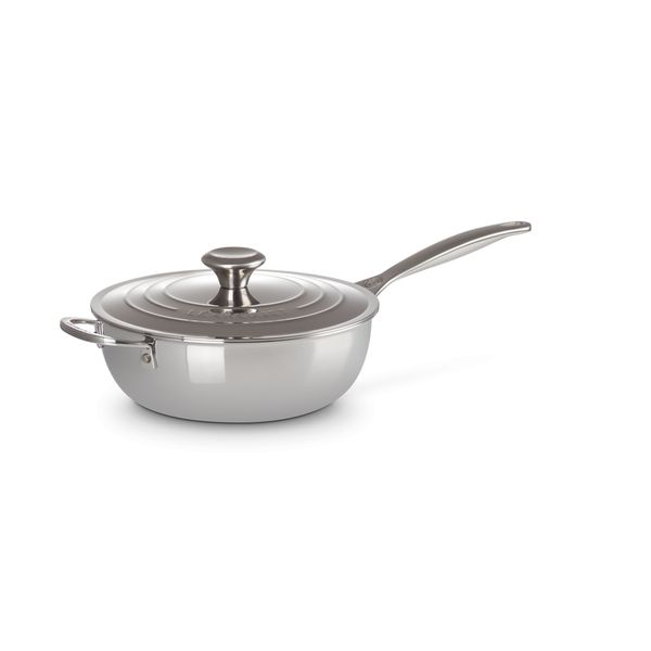 Le Creuset Chef's Pan in RVS Signature met Anti-Aanbaklaag met Deksel en Extra Handvat 24cm 3,3l