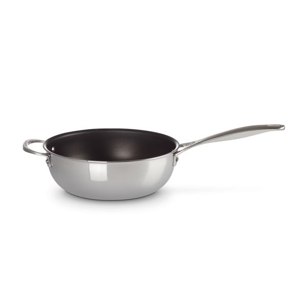 Le Creuset Chef's Pan in RVS Signature met Anti-Aanbaklaag met Deksel en Extra Handvat 24cm 3,3l