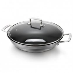 Le Creuset Wok in RVS met Anti-Aanbaklaag en Glazen Deksel 30cm 4,3l 