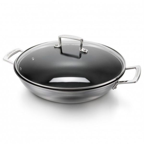 Wok in RVS met Anti-Aanbaklaag en Glazen Deksel 30cm 4,3l 