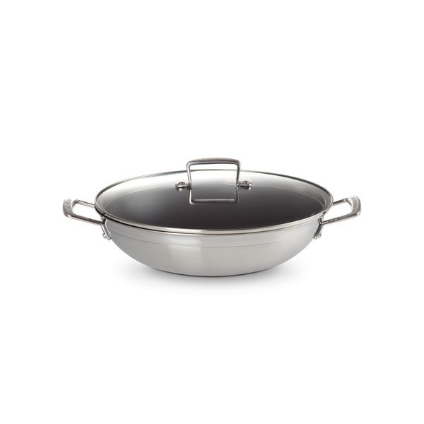 Wok in RVS met Anti-Aanbaklaag en Glazen Deksel 30cm 4,3l 