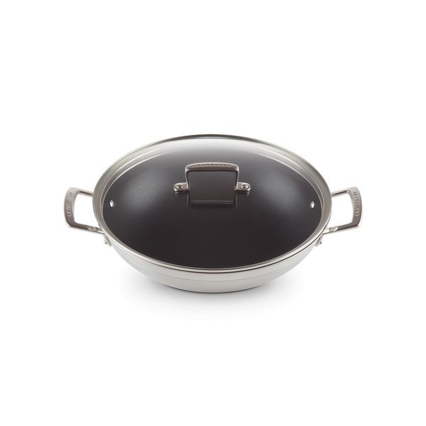 Wok in RVS met Anti-Aanbaklaag en Glazen Deksel 30cm 4,3l 