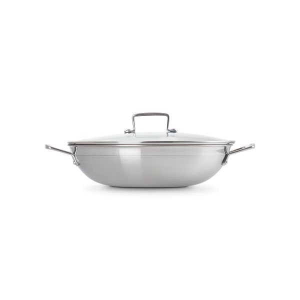 Wok in RVS met Anti-Aanbaklaag en Glazen Deksel 30cm 4,3l 