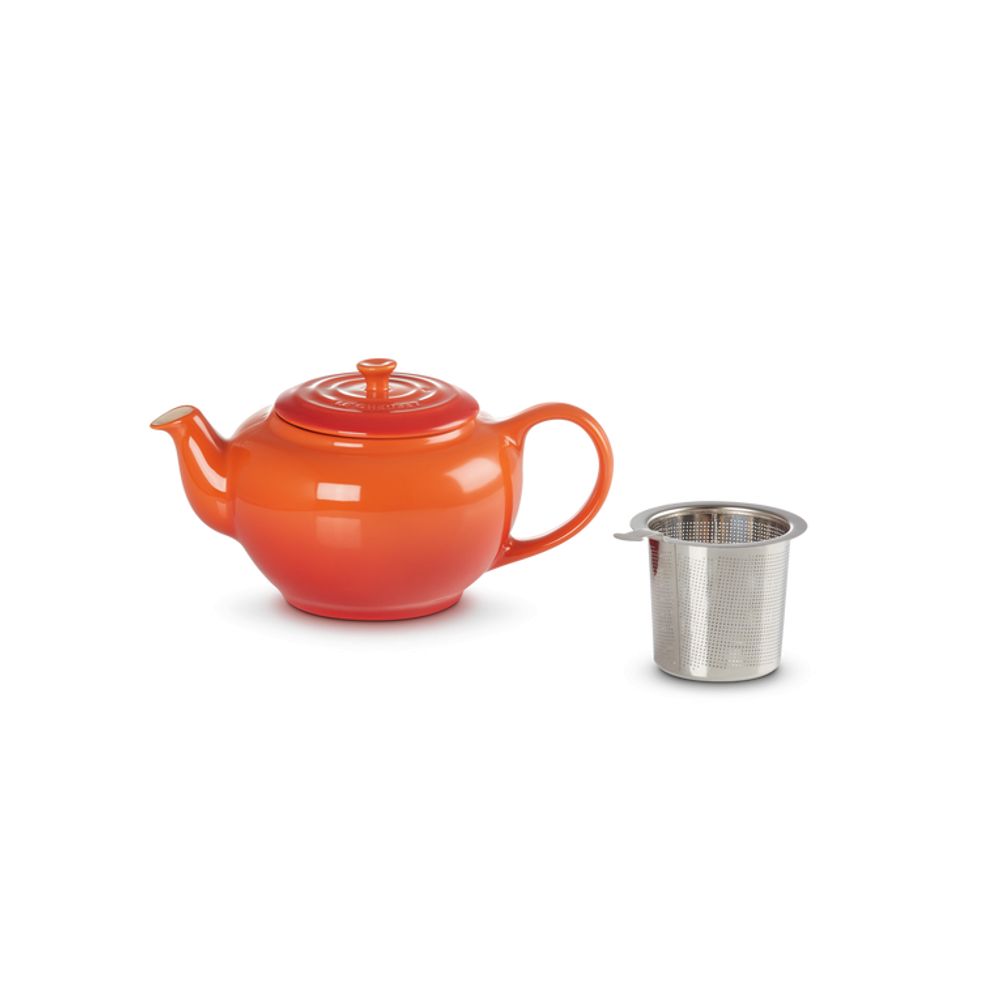 Le Creuset Theekannen Theepot in Aardewerk met RVS Theezeef 1,3l Oranjerood