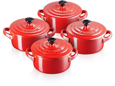 Mini Stoofpannen Set van 4 Metallics in Aardewerk 10cm 0,25l Kersenrood