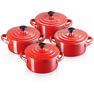 Mini Stoofpannen Set van 4 Metallics in Aardewerk 10cm 0,25l Kersenrood  Le Creuset