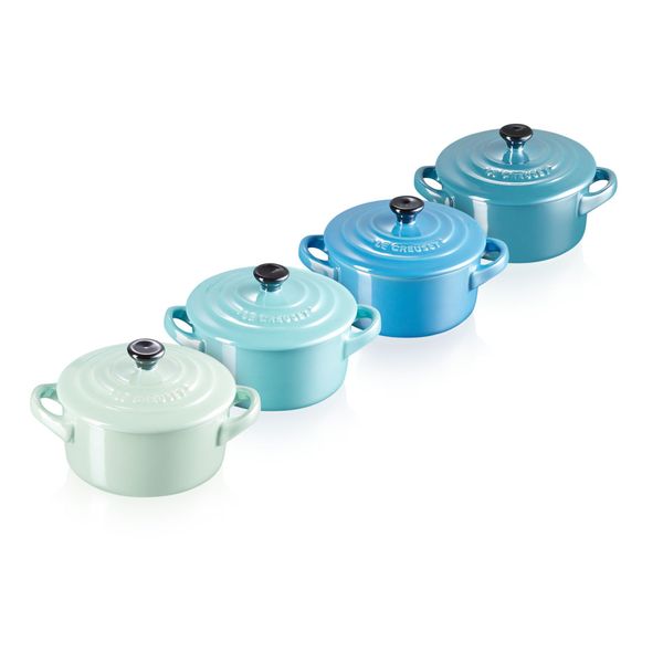 Mini Stoofpannen Set van 4 Metallics Blauw in Aardewerk 10cm 0,25l 