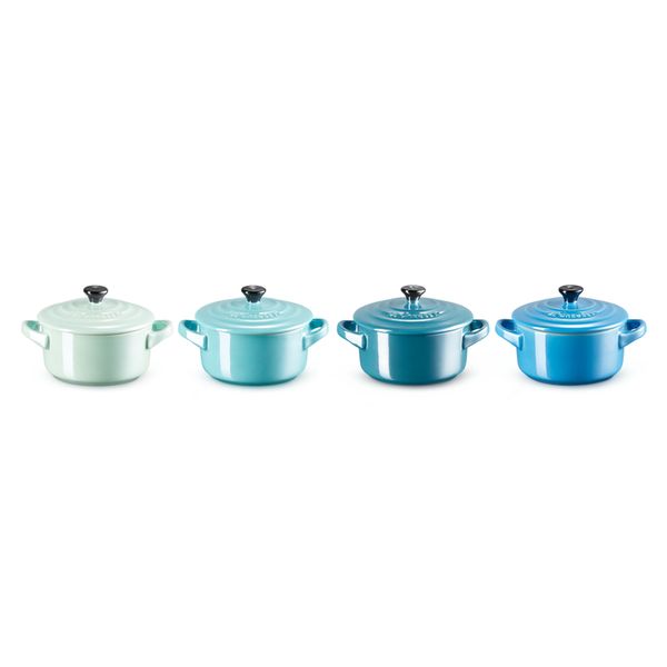 Mini Stoofpannen Set van 4 Metallics Blauw in Aardewerk 10cm 0,25l 