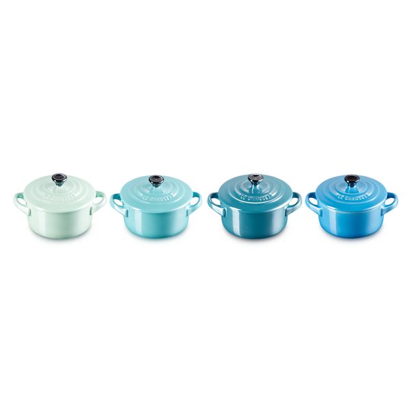 Mini Stoofpannen Set van 4 Metallics Blauw in Aardewerk 10cm 0,25l 