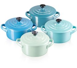 Mini Stoofpannen Set van 4 Metallics Blauw in Aardewerk 10cm 0,25l Le Creuset