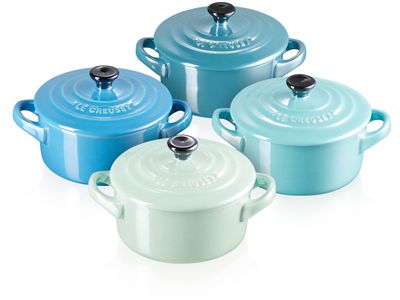 Mini Stoofpannen Set van 4 Metallics Blauw in Aardewerk 10cm 0,25l
