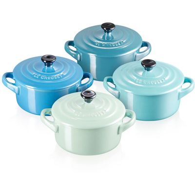 Mini Stoofpannen Set van 4 Metallics Blauw in Aardewerk 10cm 0,25l  Le Creuset