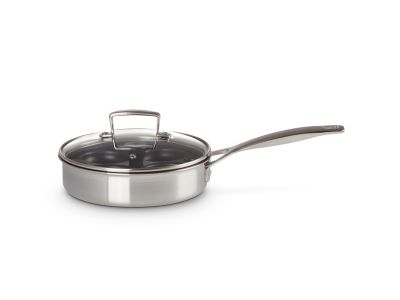 3-Ply Sauteerpan in RVS met Rechte Rand en Pocheerinzet en Glazen Deksel 20cm 1,5l