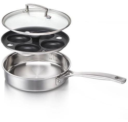 Sauteerpan in RVS met Rechte Rand en Pocheerinzet en Glazen Deksel 20cm 1,5l  Le Creuset