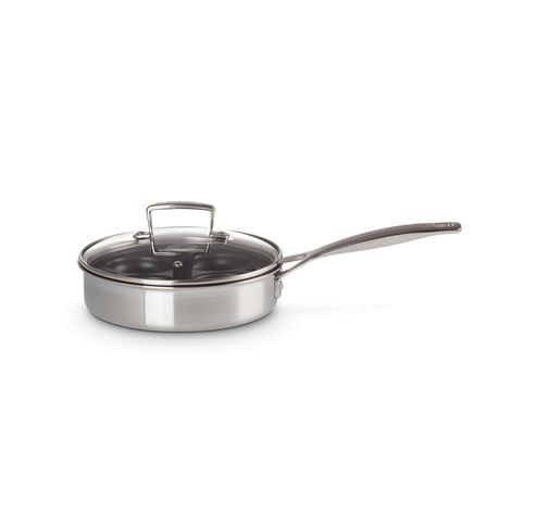 Sauteerpan in RVS met Rechte Rand en Pocheerinzet en Glazen Deksel 20cm 1,5l  Le Creuset