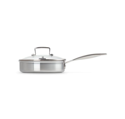 Sauteerpan in RVS met Rechte Rand en Pocheerinzet en Glazen Deksel 20cm 1,5l  Le Creuset