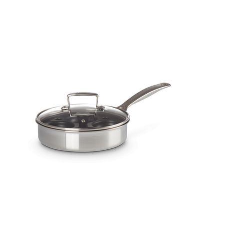 Sauteerpan in RVS met Rechte Rand en Pocheerinzet en Glazen Deksel 20cm 1,5l  Le Creuset