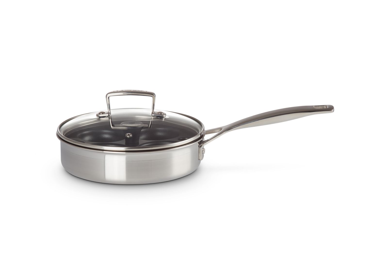 3-Ply Sauteerpan in RVS met Rechte Rand en Pocheerinzet en Glazen Deksel 20cm 1,5l