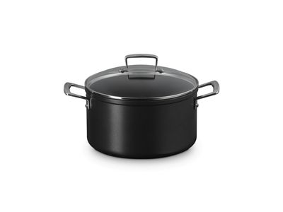 Anti-Aanbak Kookpan met 4x Sterkere Anti-Aanbaklaag en Glazen Deksel 24cm 6l Zwart