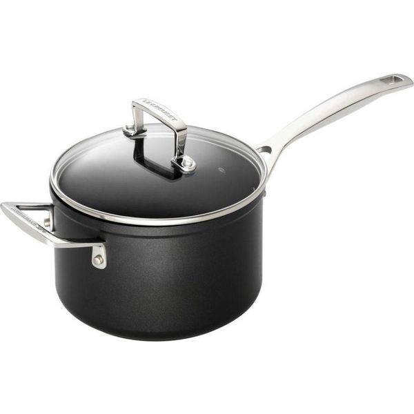 Steelpan met 4x Sterkere Anti-Aanbaklaag en Glazen Deksel en Extra Handvat 18cm 2,8l Zwart 