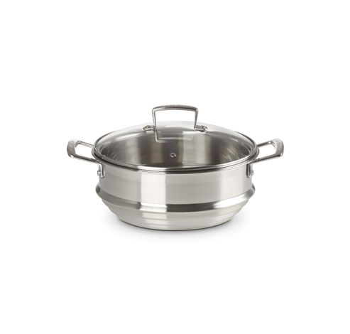 Grand cuit-vapeur adaptable Inox Classique avec couvercle en verre 24cm  Le Creuset