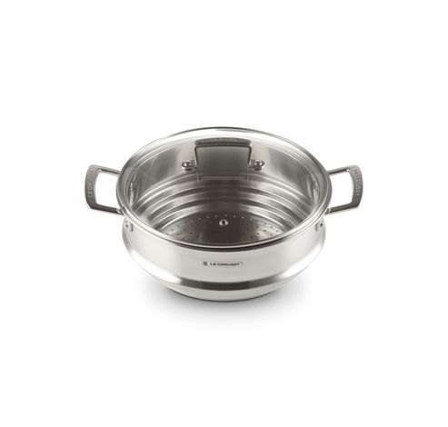 Grand cuit-vapeur adaptable Inox Classique avec couvercle en verre 24cm  Le Creuset