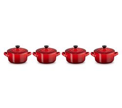 Mini Stoofpannen Set van 4 in Aardewerk 10cm 0,25L Kersenrood Le Creuset