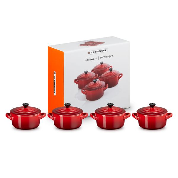 Mini Stoofpannen Set van 4 in Aardewerk 10cm 0,25L Kersenrood 