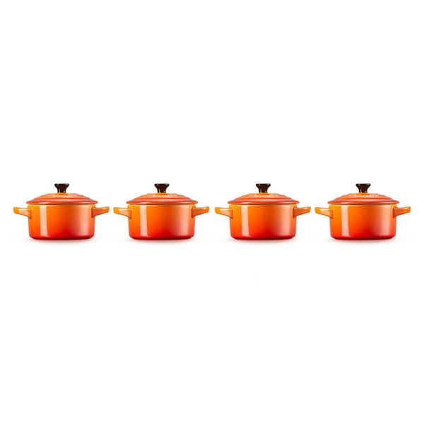 Mini Stoofpannen Set van 4 in Aardewerk 10cm 0,25l Oranjerood 