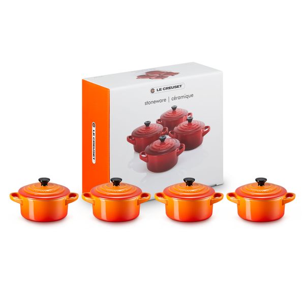 Mini Stoofpannen Set van 4 in Aardewerk 10cm 0,25l Oranjerood 