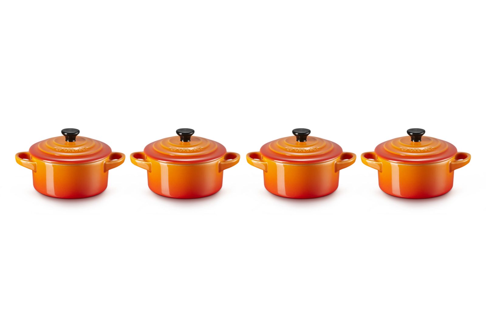 Mini Stoofpannen Set van 4 in Aardewerk 10cm 0,25l Oranjerood