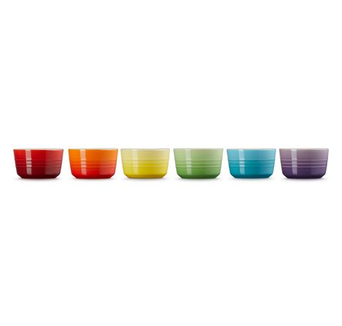 Mini-Ramekins Rainbow Set van 6 in Aardewerk 0,1l  Le Creuset