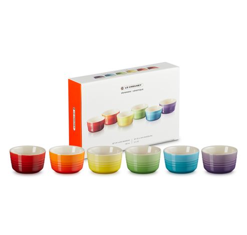 Mini-Ramekins Rainbow Set van 6 in Aardewerk 0,1l  Le Creuset