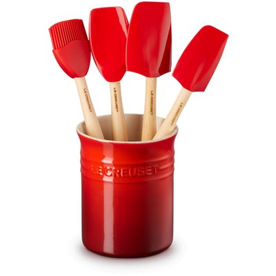 Geschenkset met Spatelpot in Aardewerk en 4 Premium Spatels Kersenrood  Le Creuset