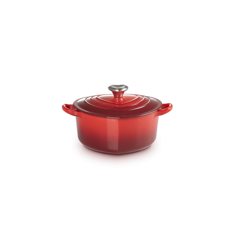 Le Creuset Kookpotten Braadpan Hart in Geëmailleerd Gietijzer met RVS Hartjesknop 20cm 1,9L Kersenrood