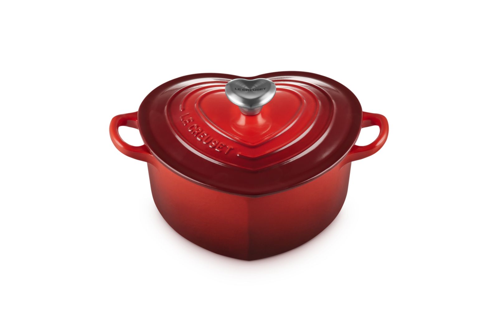 Braadpan Hart in Geëmailleerd Gietijzer met RVS Hartjesknop 20cm 1,9L Kersenrood
