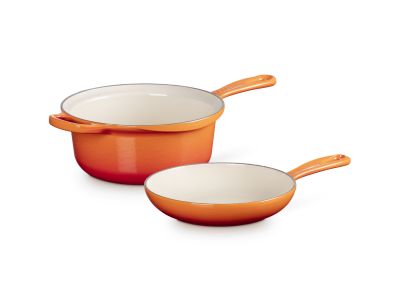 Steelpan 2-in-1 in Geëmailleerd Gietijzer 22cm 2,3l Oranjerood