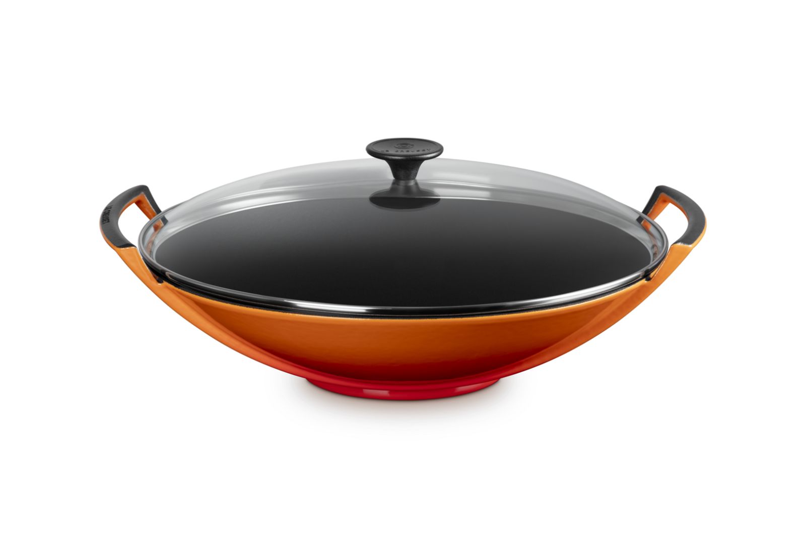 Wok in Geëmailleerd Gietijzer met Glazen Deksel 36cm 4,5l Oranjerood 