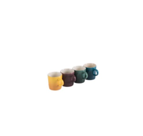 Aardewerken set van 4 Espressokopjes 100ml in Deep Teal, Artichout, Fig en Nectar  Le Creuset