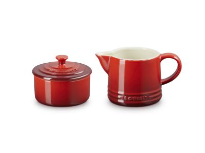 Signature Melk- en Suikerset in aardewerk Kersenrood