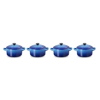 Mini Stoofpannen Set van 4 in Aardewerk Azure 10cm 0,2l  Le Creuset