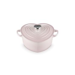 Braadpan Hart in Geëmailleerd Gietijzer met RVS Hartjesknop 20cm 1,9l Shell Pink  