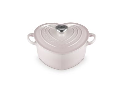 Braadpan Hart in Geëmailleerd Gietijzer met RVS Hartjesknop 20cm 1,9l Shell Pink 
