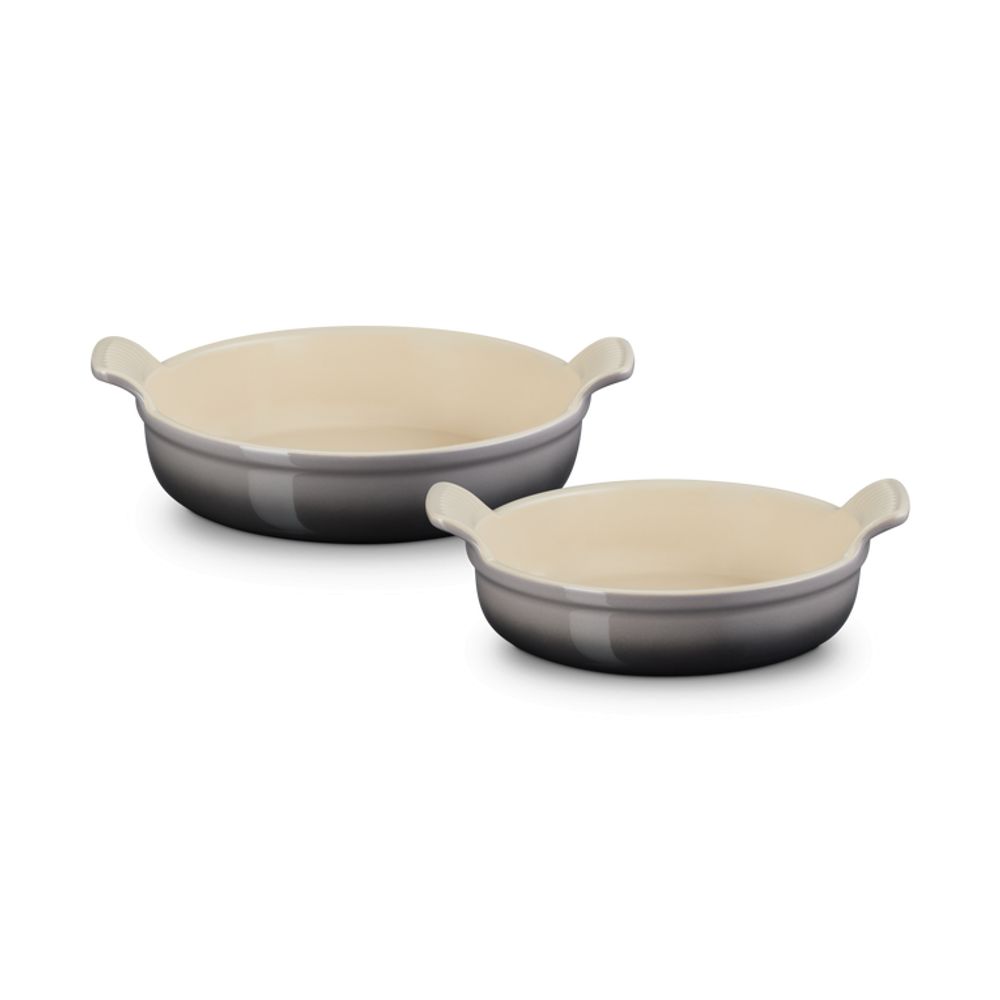 Le Creuset Ovenschotels Ovenschaal Rond Set van 2 in Aardewerk 20cm/24cm Flint