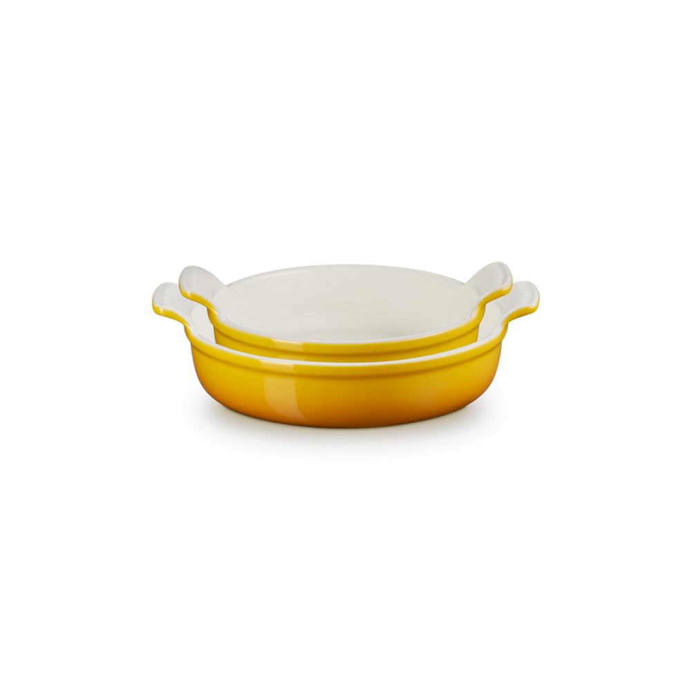 Le Creuset Ovenschotels Ovenschaal Rond Set van 2 in Aardewerk 20/24cm Nectar