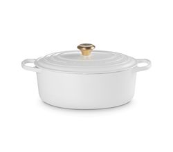 Stoofpan Ovaal in Geëmailleerd Gietijzer met Goudkleurige Knop 31cm 4,1l  Wit Le Creuset