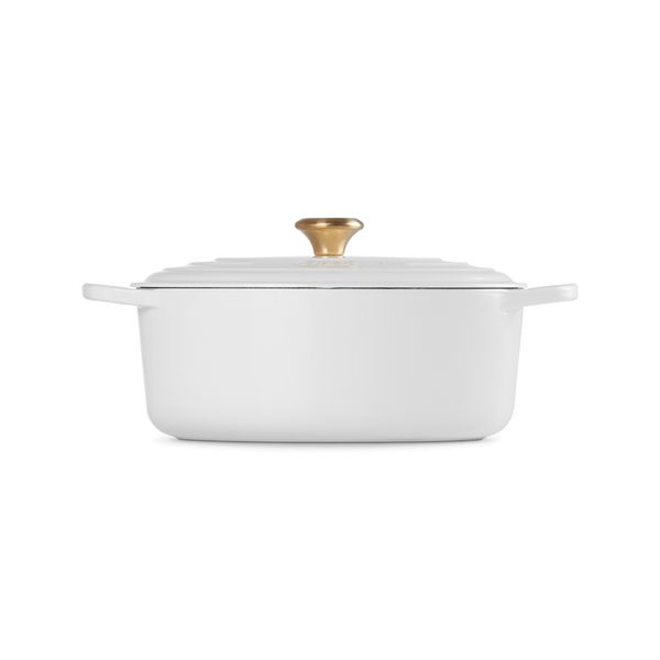 Le Creuset Stoofpan Ovaal in Geëmailleerd Gietijzer met Goudkleurige Knop 31cm 4,1l  Wit