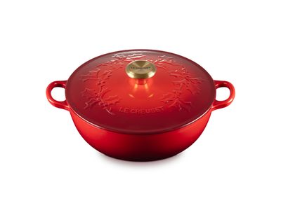 Holly Collection Marmite in Geëmailleerd Gietijzer met Goudkleurig Knop 26cm 4,1l  Kersenrood