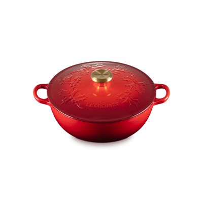 Holly Collection Marmite in Geëmailleerd Gietijzer met Goudkleurig Knop 26cm 4,1l  Kersenrood  Le Creuset