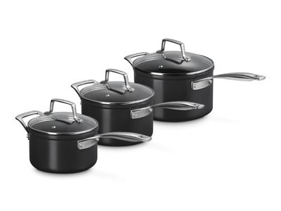 Essential Non-Stick Ceramic Steelpannenset 3-delig  met Glazen Deksel 16cm/18cm/20cm Zwart